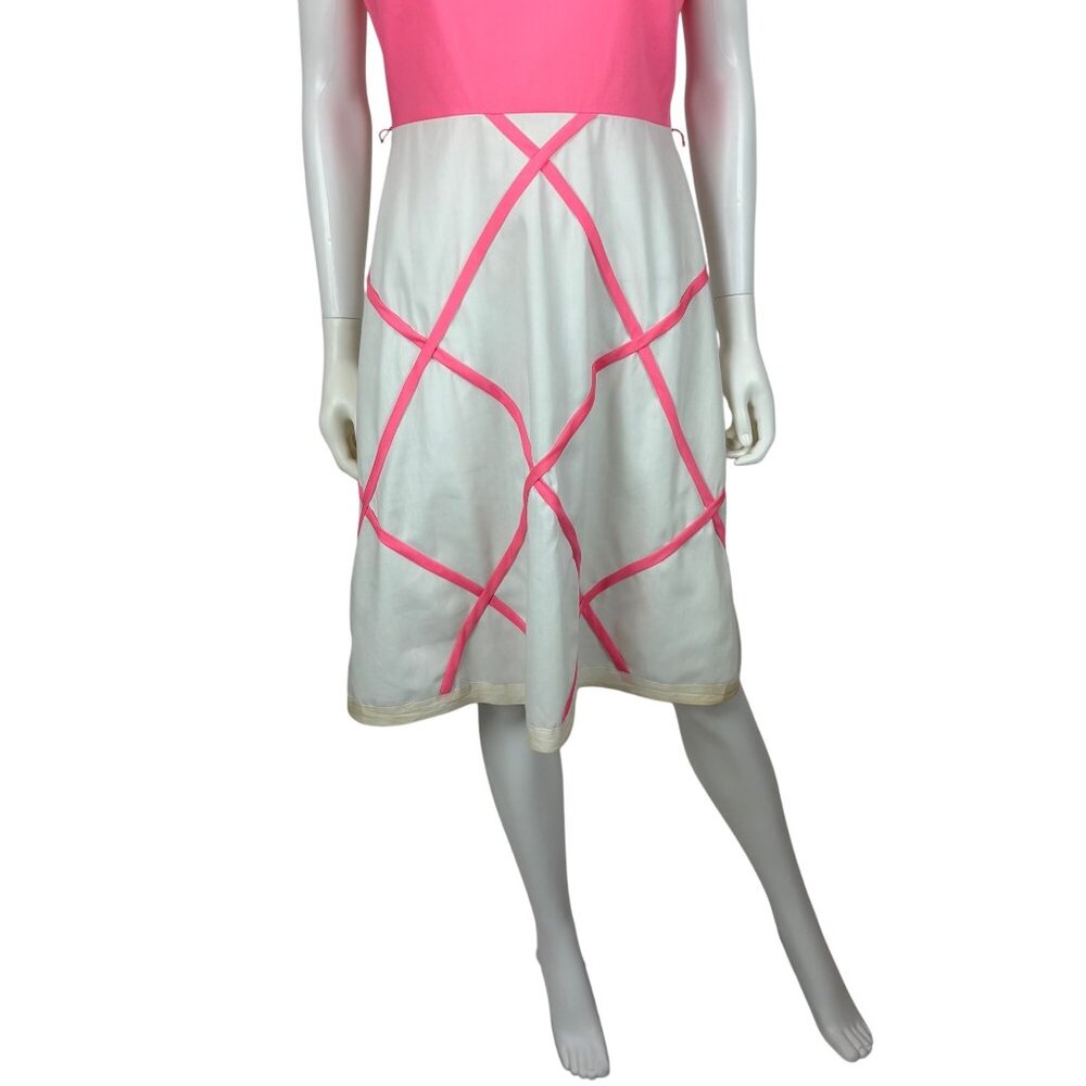 Vintage 60s Pink Dress Womens Medium Windowpane Trim Mod Sheath - Picture 5 of 10